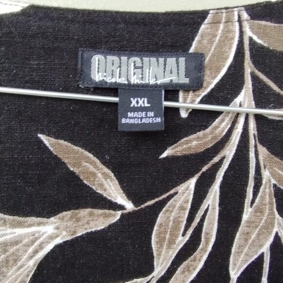 Nichole Miller The Original Linen blend Floral Shift Short Dress Black/Peach XXL - Picture 2 of 8